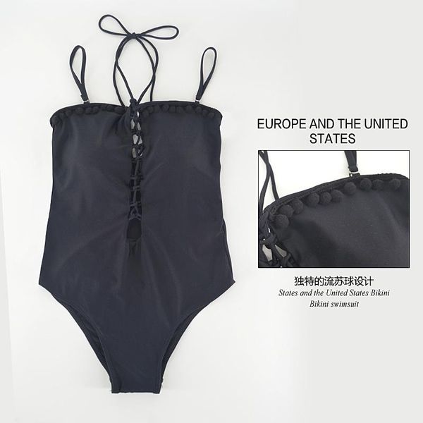 

one-piece suits preetee 2021 summer beach bikini cut out hollow one pieces swimwear cross solid black bathing suit women monokini swims