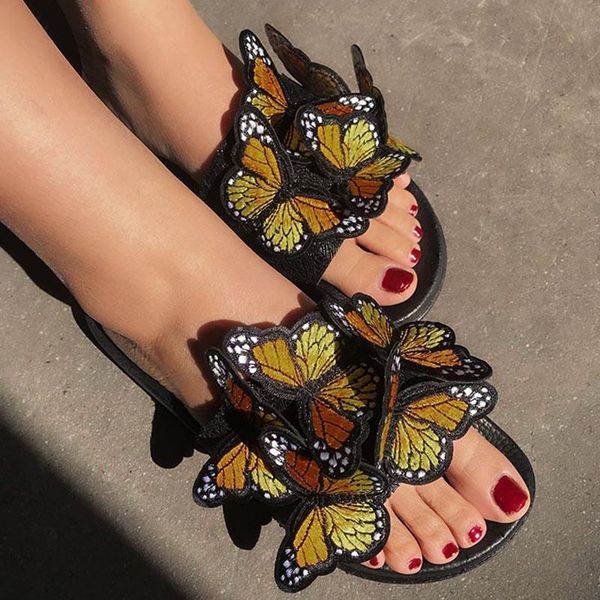 

summer beach female sandals car line wear-resistant butterfly bow anti-slip large size retro embroidery comfortable, Black