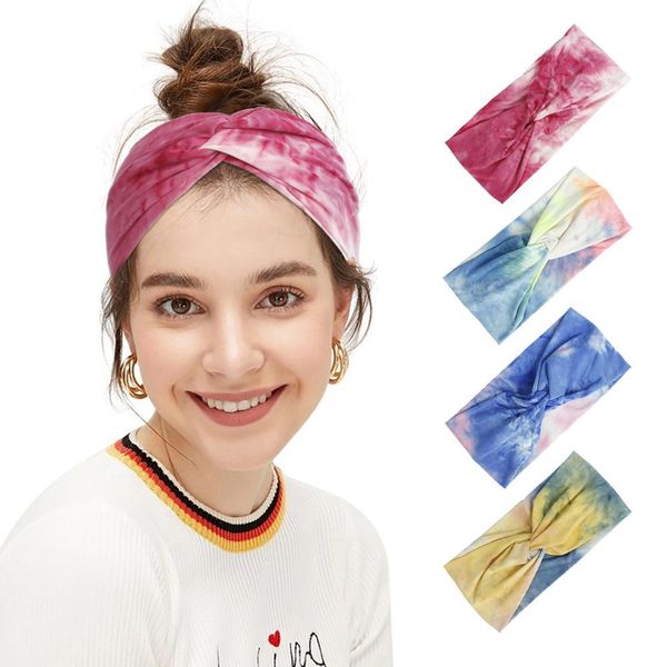Bohemian Fashion Women's Tie-Dye Cruzado Headband Largo Elástico Headbands Ladies Hair Band 5 cores