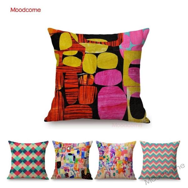 

colorful modern visual art geometric waves oval irregular graffiti home decorative cushion cover linen sofa throw pillow case cushion/decora