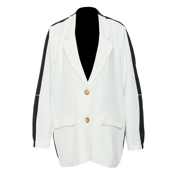 

women's suits & blazers liscn women white contrast color big size blazer lapel long sleeve loose fit jacket fashion tide spring autumn, White;black