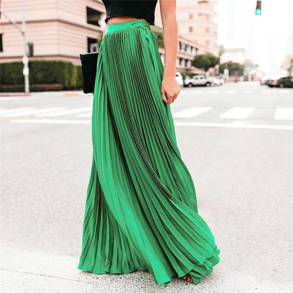 

skirts 2021 spring autumn fashion women's high waist pleated skirt solid color ankle-length elastic vintage female casual, Black