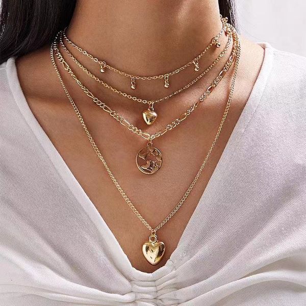 

fashion simple necklace women's alloy hollow out map love ball pendant multi-layer necklace, White