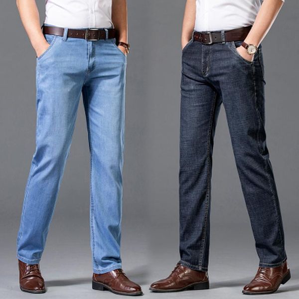 

men's jeans 2021 autumn style slim-fit straight-leg classic embroidery business casual fashion stretch for men, Blue