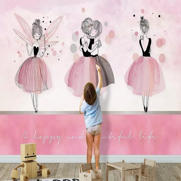 

wallpapers custom large mural 3d wallpaper cartoon nordic pink dance girl children's bedroom tv back wall decor deep 5d embossed