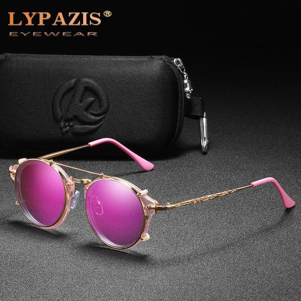

sunglasses retro round metal clip on steampunk women men designer removable mirrored lens carved leg glasses shades, White;black