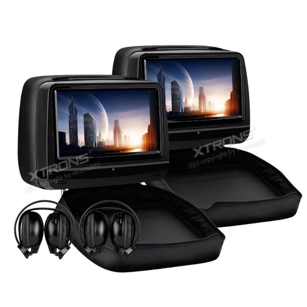 

car video xtrons 2pcs 9 inch monitor headrest dvd player 1080p hd digital touch screen leather cover /hdmi usb sd+ir headphones