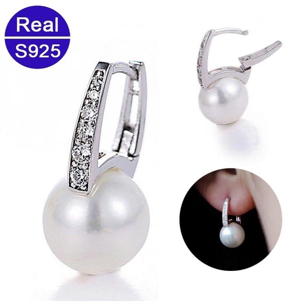 

bsl fine jewellery real 925 sterling silver shell stud earrings for women anniversary gift fashion pearl earring jewelry, Golden;silver