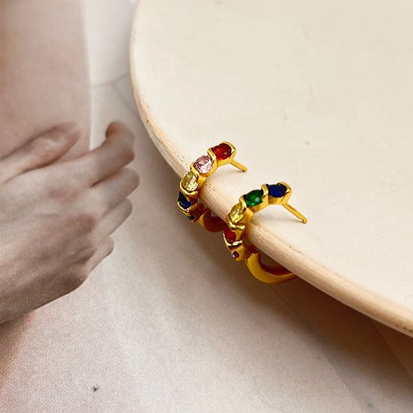 

color gem earrings female niche design stud advanced exquisite retro new trend fashion all-match jewelry accessories, Golden;silver