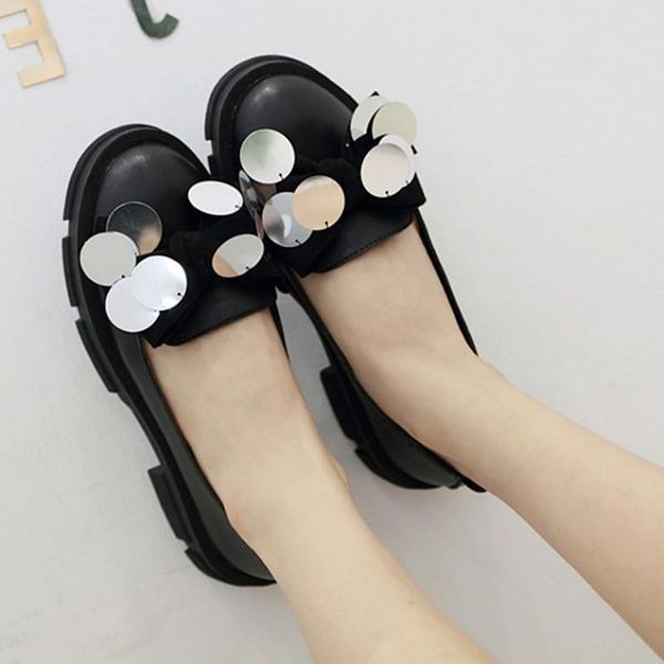 

dress shoes cute mori girl loafers bow sequins thick with a pedal small, Black