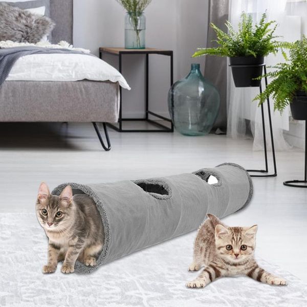 

cat toys tunnel crinkle kitten play tube for large cats dogs bunnies with ball fun 2 suede hole pet size 1.8