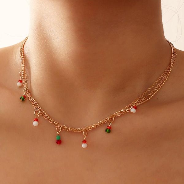 

pendant necklaces explosive christmas decoration ornaments simple geometric chain fashion sweet tide rice bead girl gift, Silver