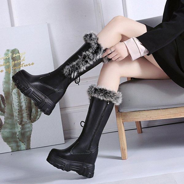 

boots 2021 winter women snow keep warm mid-calf black high platform short woman outdoor footwear 10cm heels