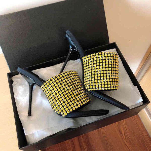 

lady ss women high heel 10.5cm heeled summer sandal slipper shoes level shining party footwear wang aw3880, Black