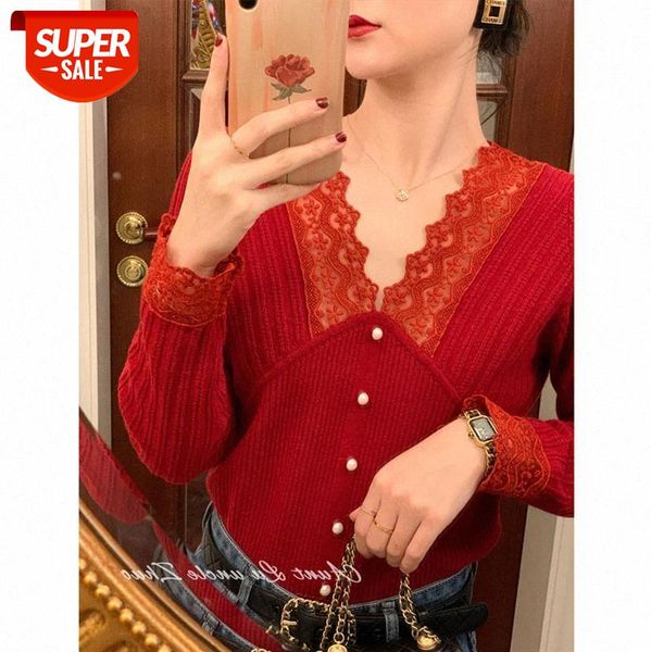 

v-neck [year vintage red all-wool soft knit] yet retro ~ trendy #gp9b, White
