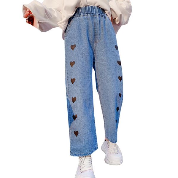 

jeans girls 2021 est girl child heart pattern children's spring autumn clothing 6 8 10 12 14, Blue