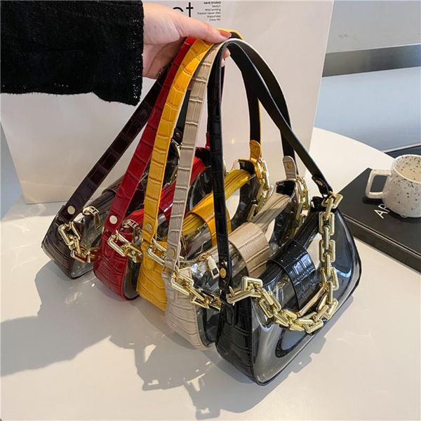 

evening bags fashion women transparent alligator pattern patchwork shoulder underarm bag summer casual ladies thick chain small handbags