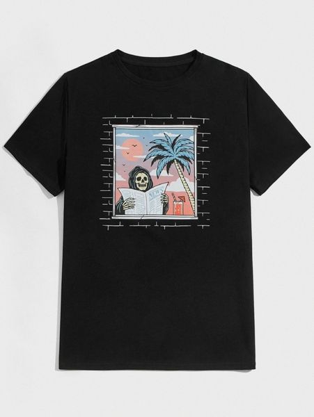 

romwe x alterfanart guys skull graphic tee s2xu#, White;black