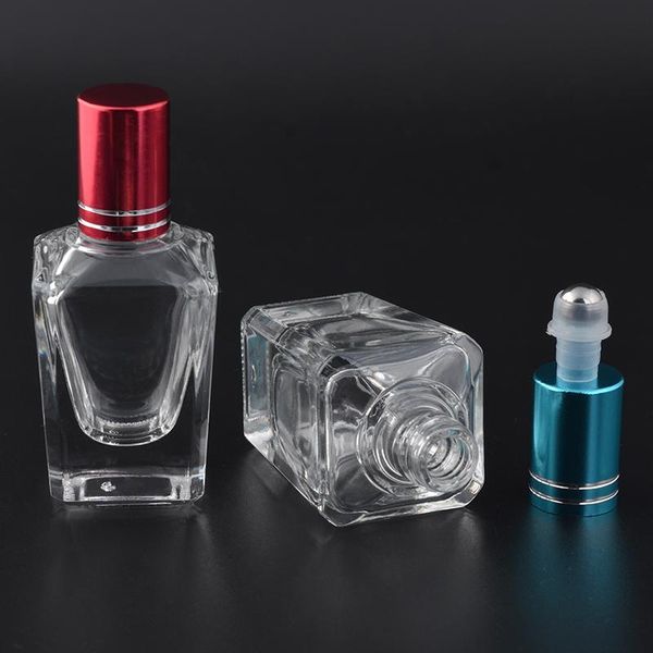 

4pcs 15ml portable travel perfume glass bottle roller ball for essential oils square roll-on empty container storage bottles &