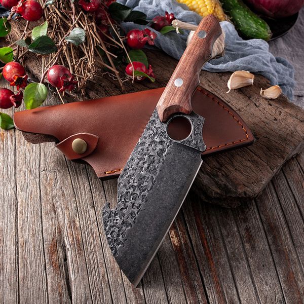 

stainess stee hammer pattern boning knife kitchen knives chef knife meat ceaver cutting toos outdoor cooking knife
