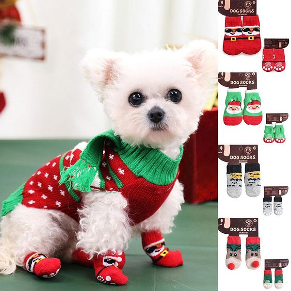 

dog apparel winter cute pet santa printed socks comfortable warm elastic supplies fashionable 4pcs/set