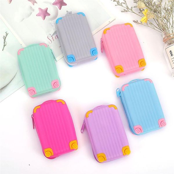 

wallets cute silicone large capacity coin purse children suitcase card bag waterproof small fresh soft zipper storage gifts, Red;black