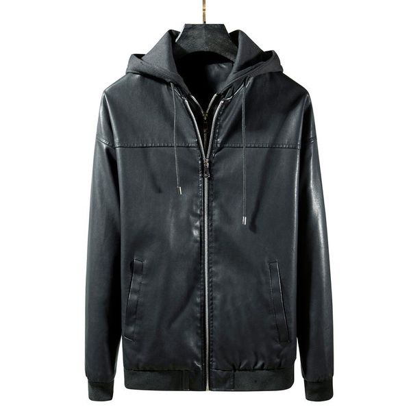 

men's fur & faux 2021 casual leather coats fashion pu jacket clothing, Black