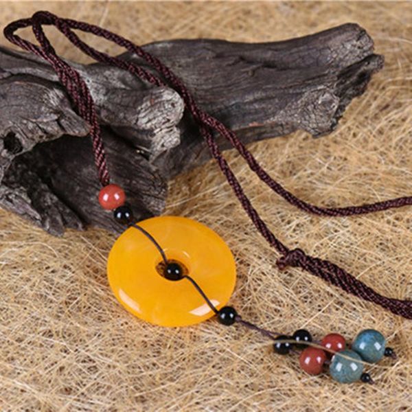 

pendant necklaces natural yellow beeswax peace buckle necklace long rope chain fashion jewelry gifts for women men, Silver