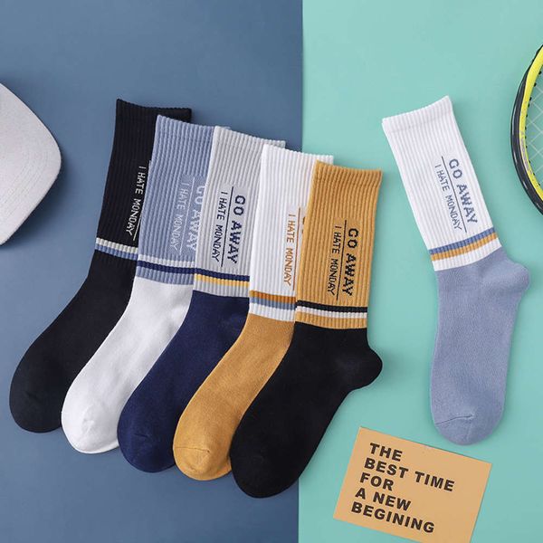 

men's middle autumn and winter sports letter cotton fashion stockings, Black