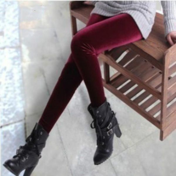 

women's leggings spring summer autunb lenggings women velvet high elastic crushed pants push up, Black