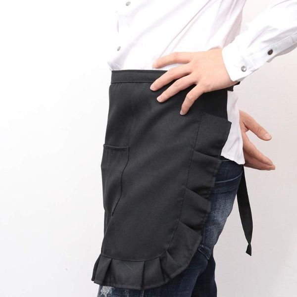 

aprons floral short waist kitchen apron lace half bib maid costume with pocket party favors for waitress (blac