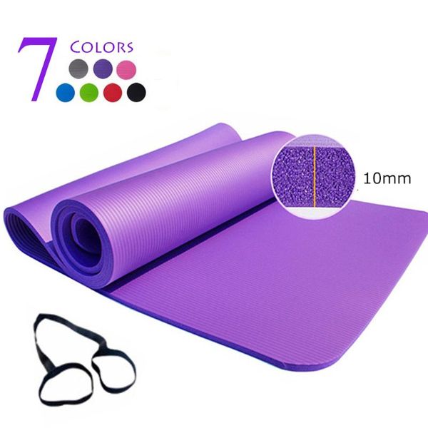 

quality 10mm nbr yoga mat with carry rope 183*61cm non-slip thick pad fitness pilates for outdoor gym exercise mats