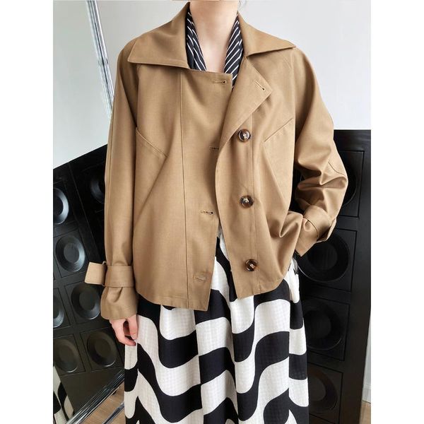 

women's jackets yeeloca style temperament short windbreaker autumn lapel single breasted loose coat design british jacket, Black;brown