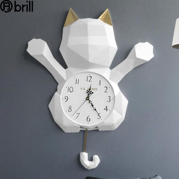 

wall clocks geometric large clock 3d lucky cartoon cat swing living room home decor kids for children gift