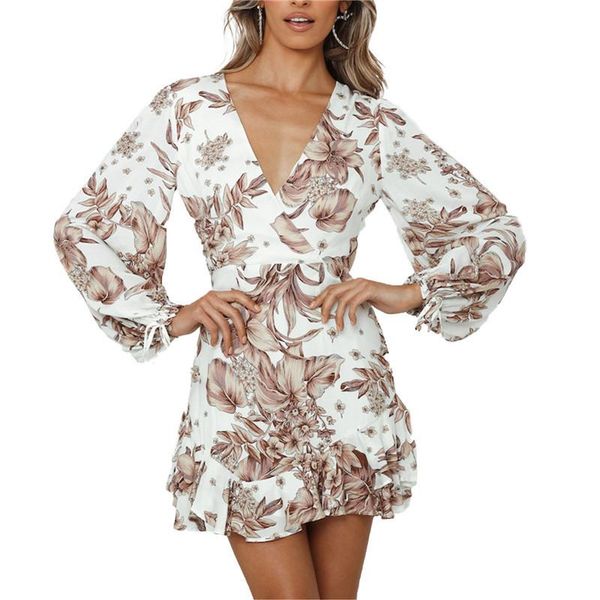 

women's v-neck open back print long sleeve dress fashion floral pattern lace retro casual dresses, Black;gray