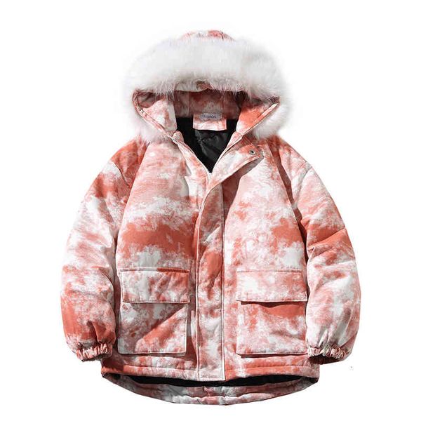 

men's down & parkas fashion tie dye fur collar male hooded jacket s winter warm coats plus size 5308, Black