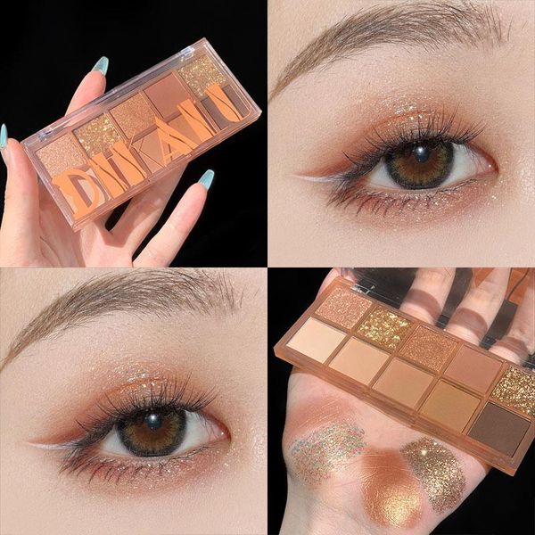 

eye shadow 10 colors eyeshadow super shimmer pearly matte earth color palette highlighter glitter makeup set cosmetic tslm1