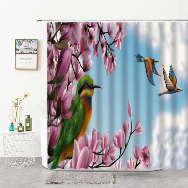 

shower curtains flowers and birds curtain 3d peach flower animal pattern bathroom home decor background wall cloth bath supplies