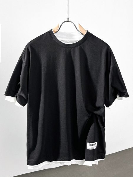 

men letter patched 2 in 1 tee p0v9#, White;black