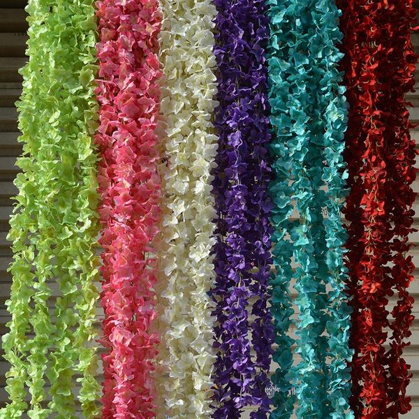 

10pics 200cm rattan strip artificial flowers hydrangea romantic home party wedding decorative garlands silk wisteria diy outdoor & wreaths