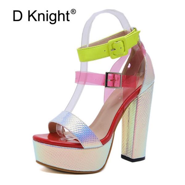

sandalias mujer 2021 women's ladies fashion mixed colors pvc high heel buckle strap sandals casual shoes platform woman dropship, Black