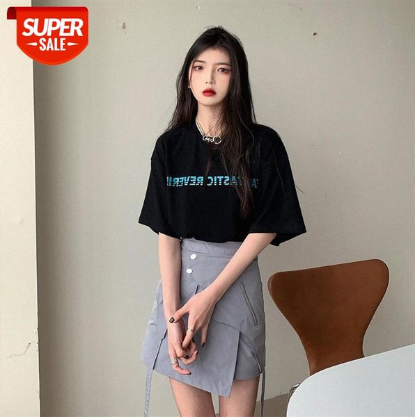 

short-sleeved t-shirt women black letter printing loose korean chic harajuku style bottoming shirt #bg9o, Black;gray