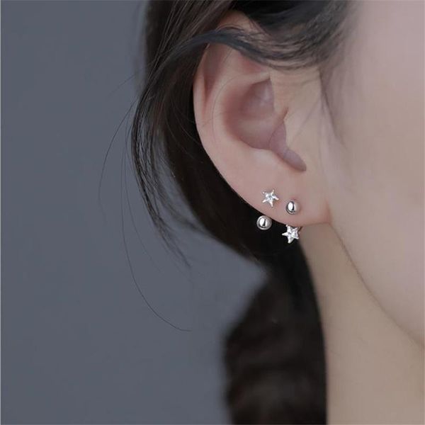 

hoop & huggie arrival crystal star earrings for women jewelry trendy 925 sterling silver female screw ball accessories lady gift, Golden;silver