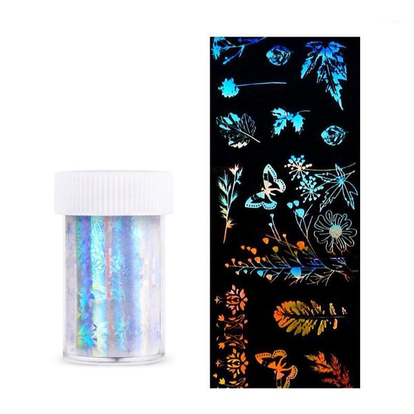 

4*100cm/roll holographic nail foil mix butterfly flower leaf designs art transfer stickers 3d tips slider decals decoration1, Black