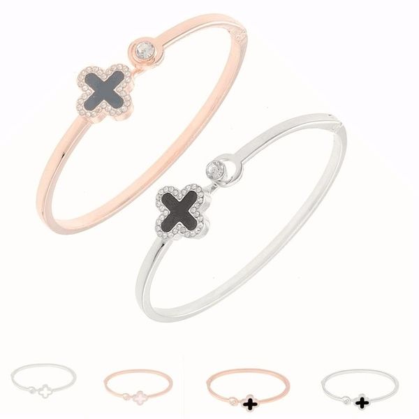

bangle beautiful lovers bracelets woman bangles and zinc alloy golden women's jewelry gifts four-leaf clover bracelet, Black