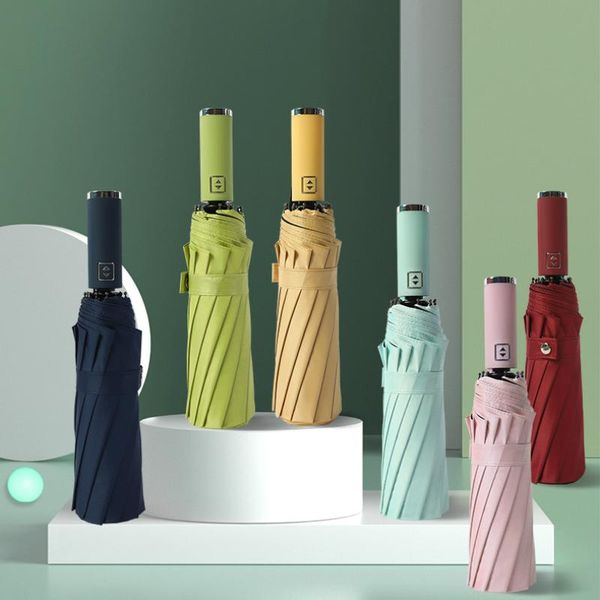 

umbrellas fold wind resistant three folding 12 bones color matching holder automatic umbrella outdoor business sunscreen cute parasol