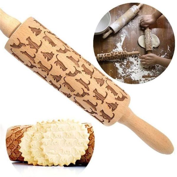 

baking & pastry tools christmas embossing rolling pin cookies biscuit fondant cake dough engraved roller reindeer snowflake