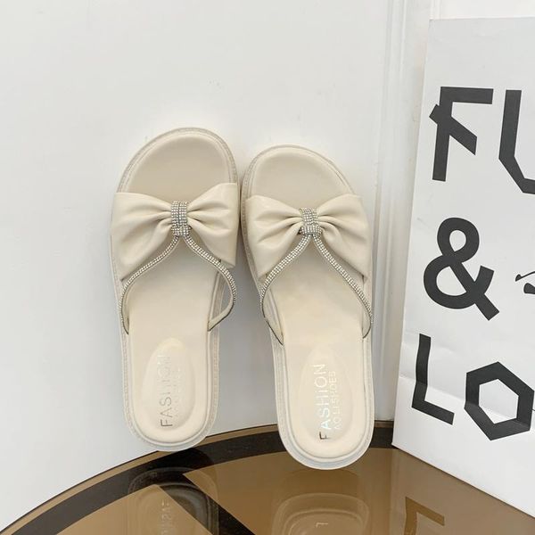 

slippers 2021 ladies bowknot luxury jelly flip flops thick bottom soft flat designer girl sandals, Black