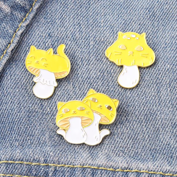 

cat face yellow mushroom enamel pins custom cute animals plants brooch lapel badge bag cartoon jewelry gift for friends, Gray