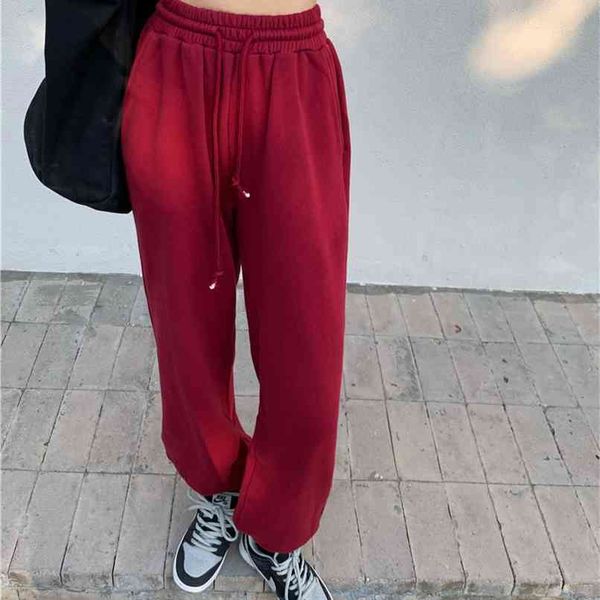 

casual harlan pants women's autumn and winter thickening gray high waist loose trousers 210529, Black;white